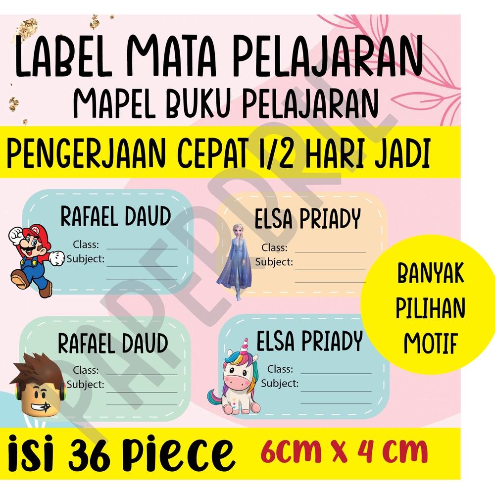 

8.8 [Big Sale] [Bisa Pilih Motif] Sticker Nama Buku Sekolah Custom / Sticker Mata Pelajaran / Sticker Mapel / Sticker Nama Anak New !!