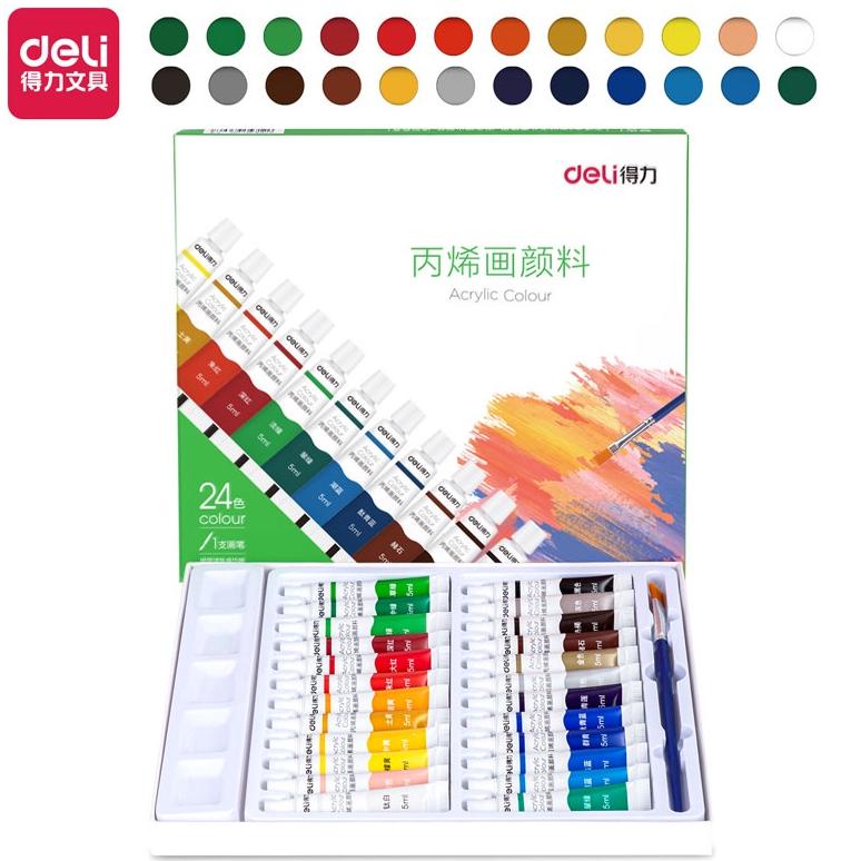 

8.8 Big Sale Deli Acrylic Paint / Cat Akrilik Anak 24/36 Warna Dapat Ditulis Di Kain Tanah Liat 73912 73915 Grosir !!