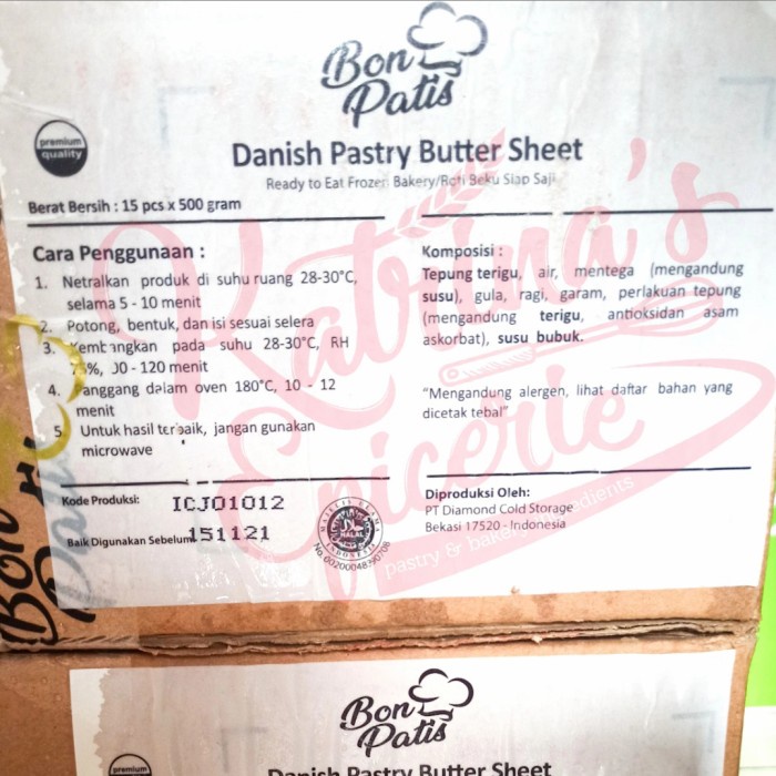 

Best Seller 1 Karton Bon Patis Danish Pastry Butter Sheet 15 Pcs X 500 Gram