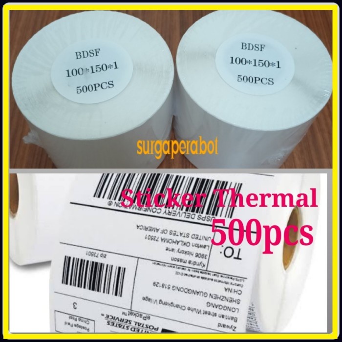 

Terlaris Kertas Sticker Thermal Label Barcode 500 Pcs 100X150 / 10X15 Cm Stiker
