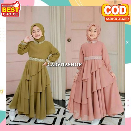 Baju Gamis Anak Perempuan Terbaru Bju Lebaran 2023 Pakaian Dress Muslim Syari Buju Setelan Set Hijab