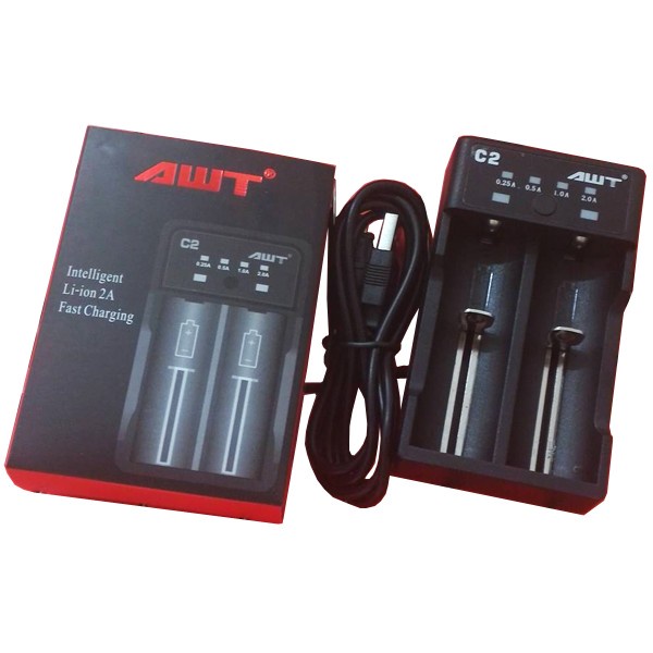 Ready AWT C2 2A USB Battery Charger [Authentic] 2 slot 18650 26650