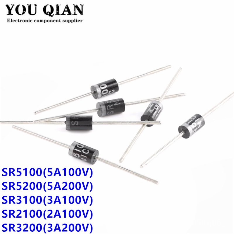 ✅&20PCS schottky diode SR5100 SR5200 SR3100 SR2100 SR3200 SB3200 2A 3A 5A 100V 200V DO -27 SB5100