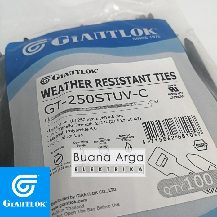 

Terlaris Giantlok Kabel Ties Cable Uv Resistance Gt 250Stc 250 X 4.8 Mm Hitam