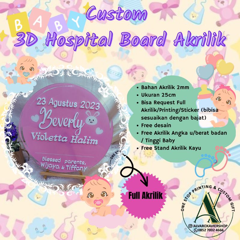 

hospital Akrilik Board ,letter & number full akrilik, papan nama bayi