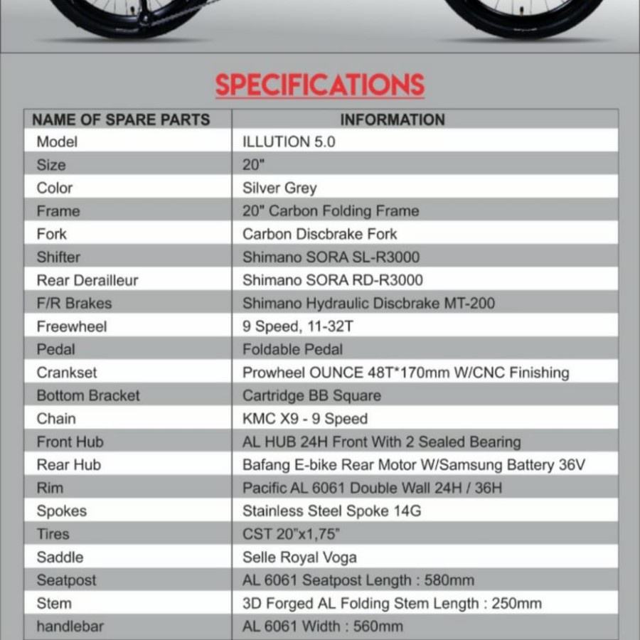 Sepeda Lipat Listrik 20" E-bike PACIFIC ILLUTION 5.0 CARBON SHIMANO