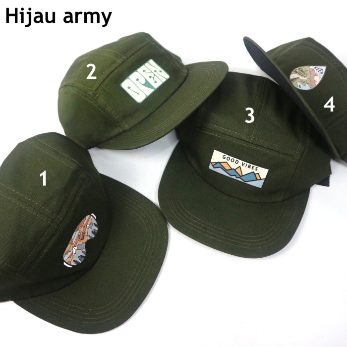 topi Topi 5 panel - caplook - five panel cap - topi pria - topi distro - Hijau army, 1(D0M9) topi pr