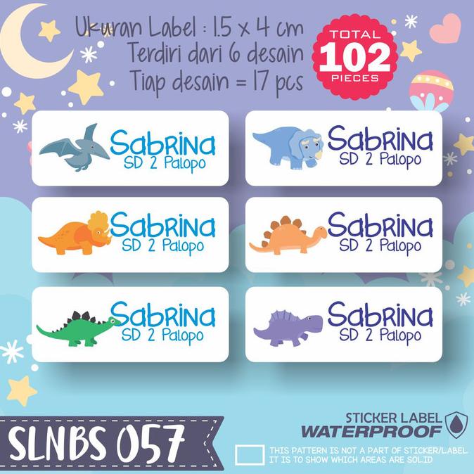 

6,6 Slnbs-057 Stiker Label Nama Anak Kartun Sticker Anti Air Dinosaurus