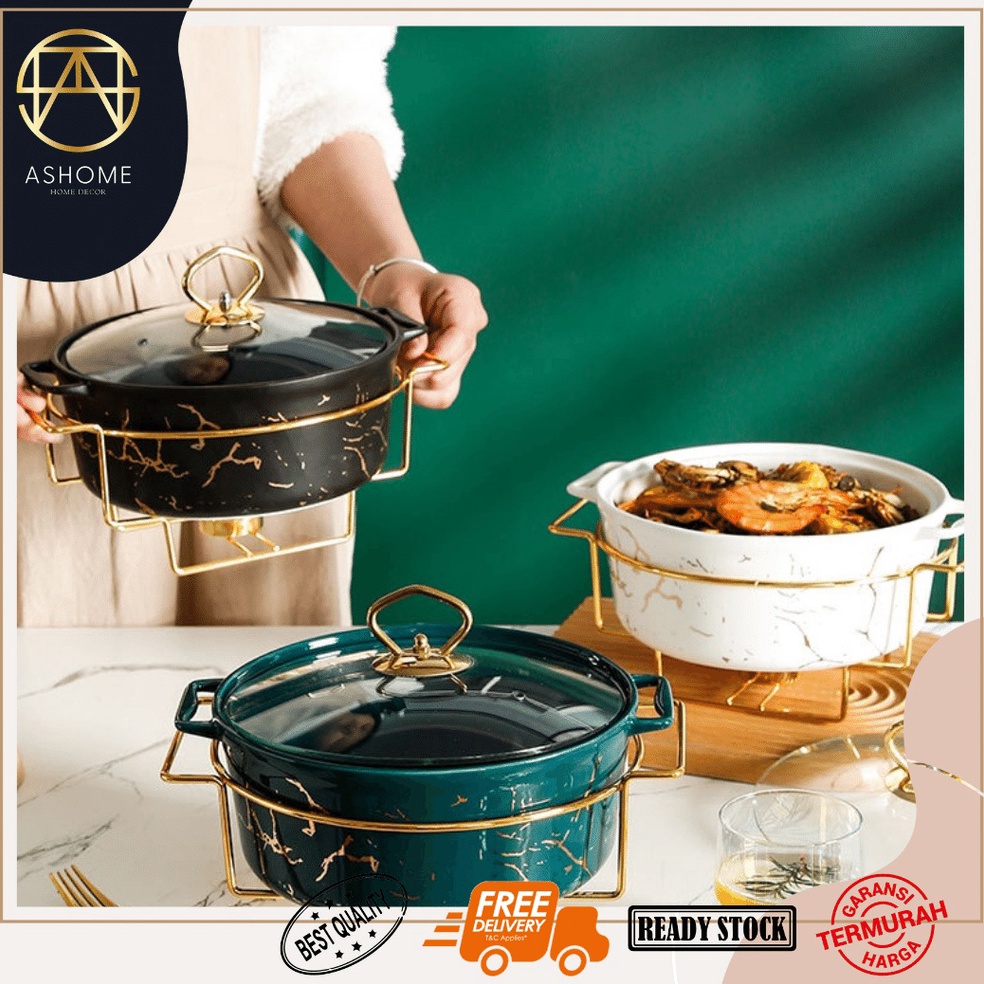 REKOMENDASI. ASHOME Prasmanan Mangkuk Keramik Corak Marble Lengkap Dengan Tatakan Kerangka Pemanas W