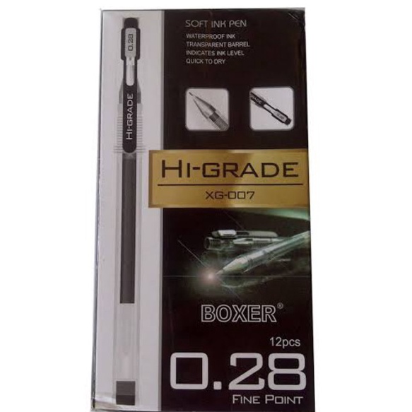 

Terbaru dan terlaris (12 pcs) Bolpen HI-GRADE Boxer 0.28 MM | Pulpen Higrade Hitam Biru | Higrade gas !!