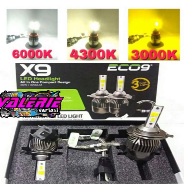 Murah Meriah.. LAMPU LED MOBIL LUMINOS LED Mobil 3 color warna X9 original LUMINOS Eco9 H4, H11, HB4