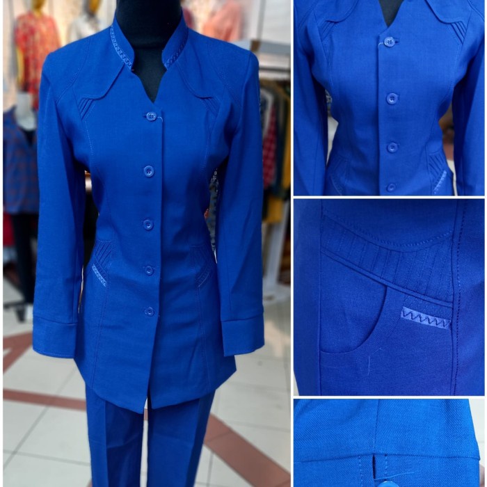 Blazer Biru Benhur Seragam Kantor Wanita Baju Stelan Guru Wanita