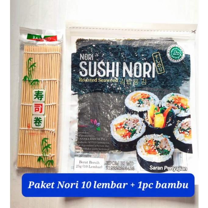 

Ready Paket sushi nori 10 lembar + bambu sushi 1 nori rumput laut bento seaweed bamboo sushimat tikar penggulung halal murah bento kimbap seaweed nori rumput laut 80