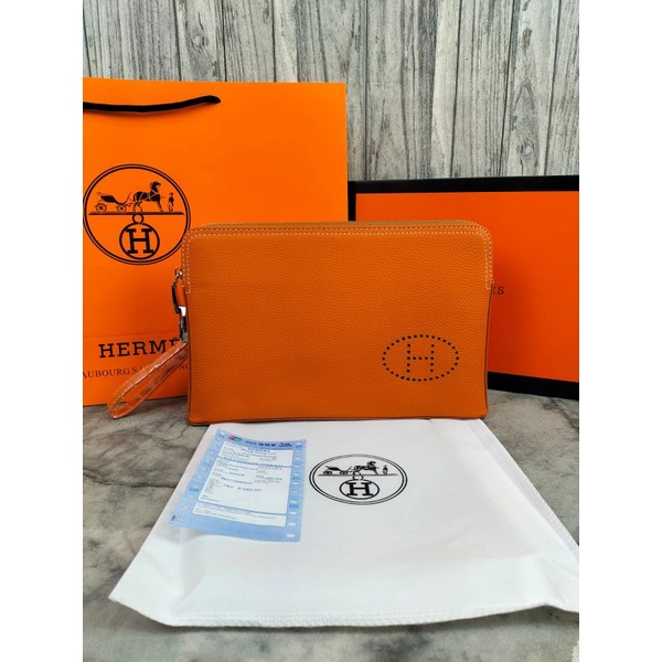 HANDBAG HR11140 ORANGE KULIT ASLI TAS TANGAN PRIA MIROR
