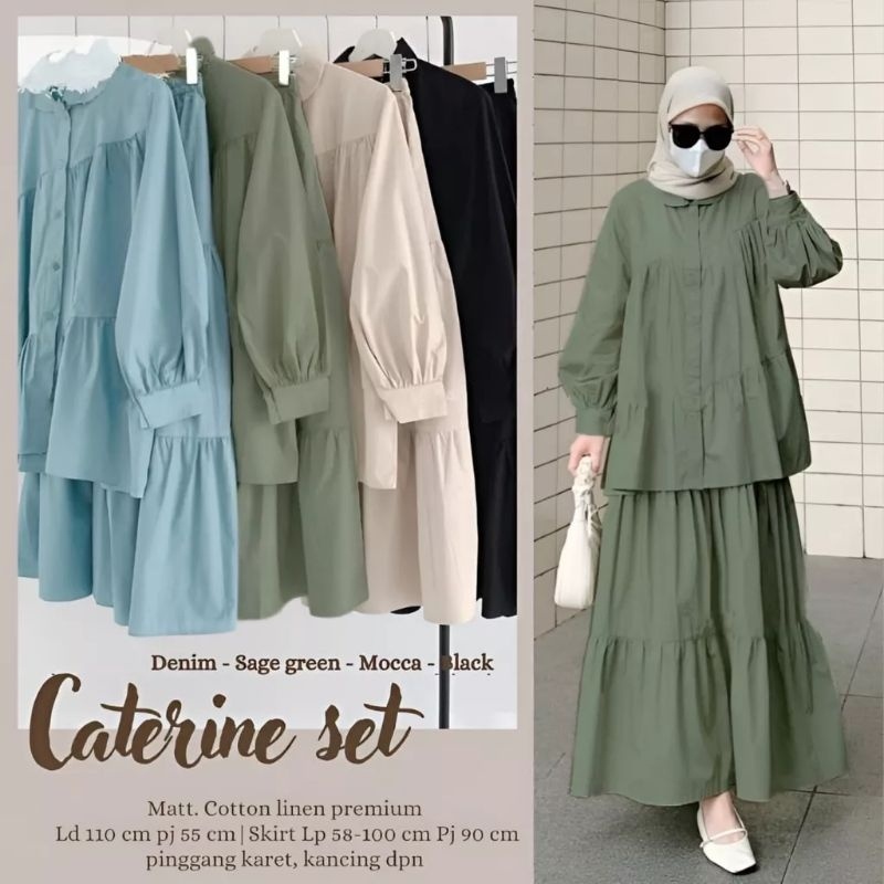 CATERINE ONE SET SETELAN WANITA REMAJA MUSLIM - 01 GAMIS WANITA KEKINIAN KOREAN STYLE