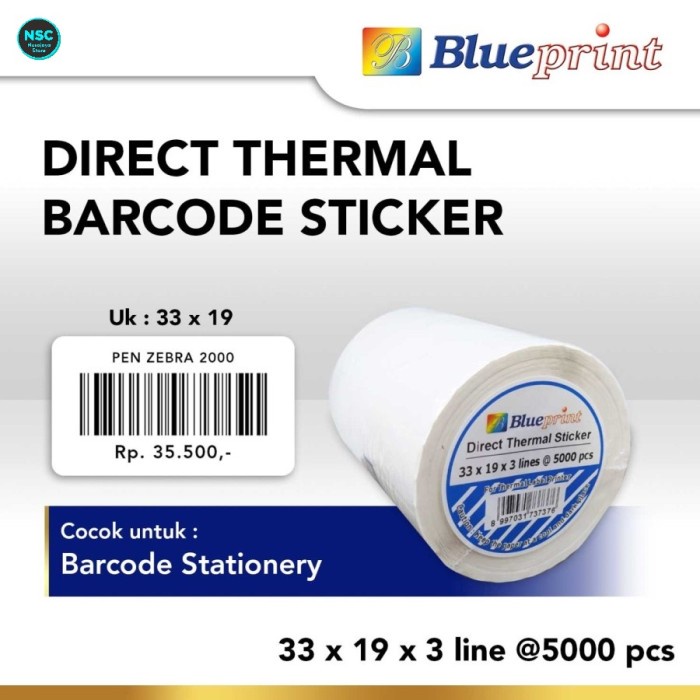 

Direct Thermal Sticker Label Barcode BLUEPRINT 33x19 mm 3 Line 5000pcs