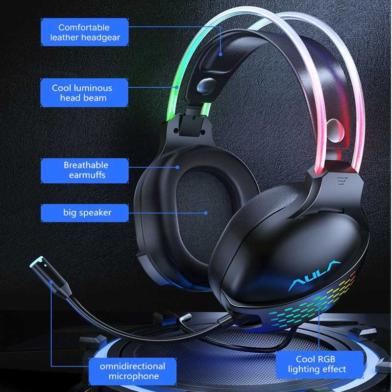 Headset Gaming AULA S503 Jack3.5 Streamer Light RGB Running Headset - SMSYT