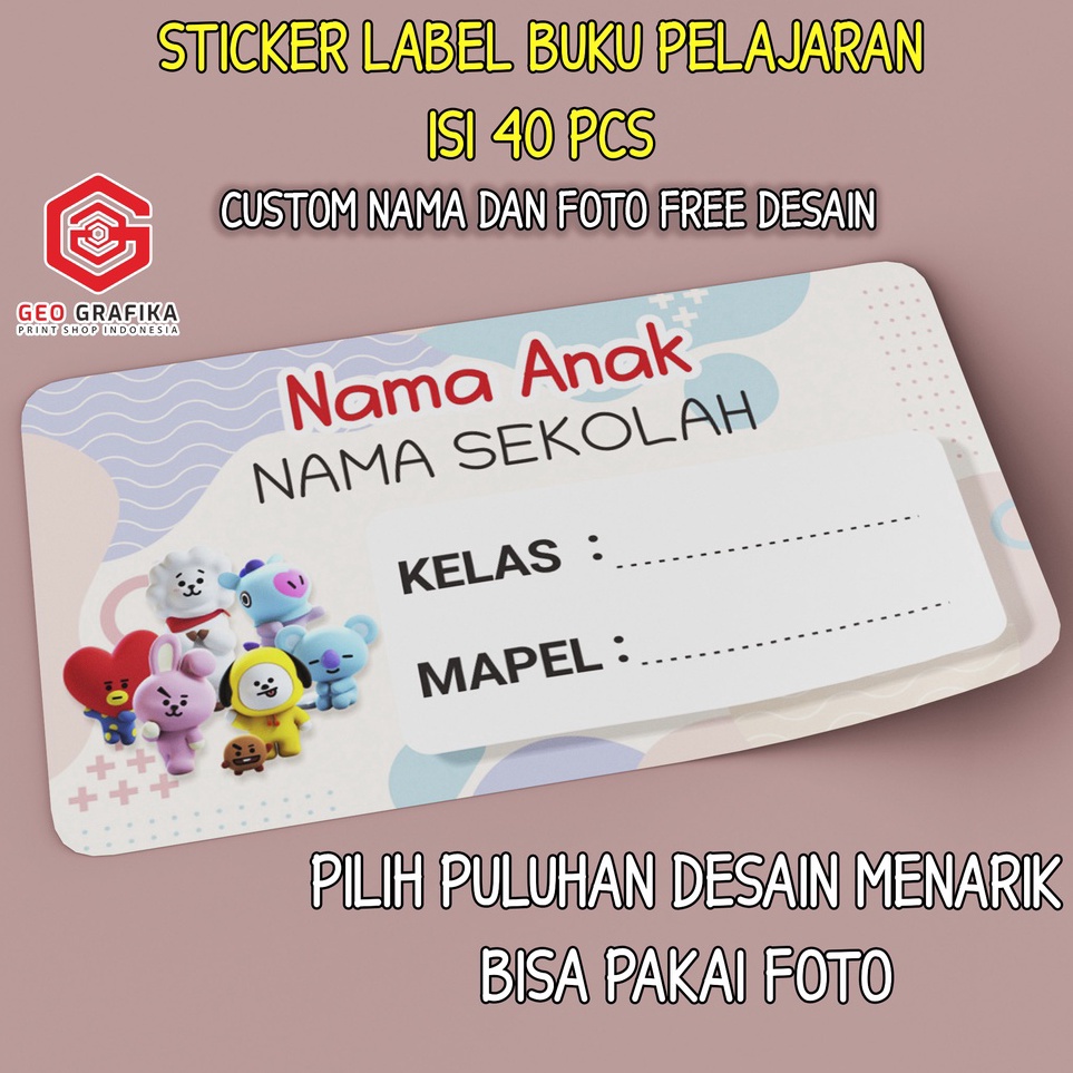 

YHLQ9683 [PROMO sALE!!!] Stiker Label Buku Pelajaran Custom Free Desain isi 40 pcs