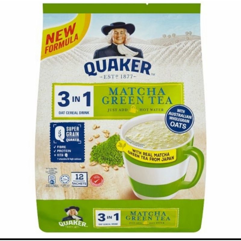 

12Pcs Matcha Green Tea Quaker 3 In 1 Oatmeal Oat Cereal Drink Malaysia