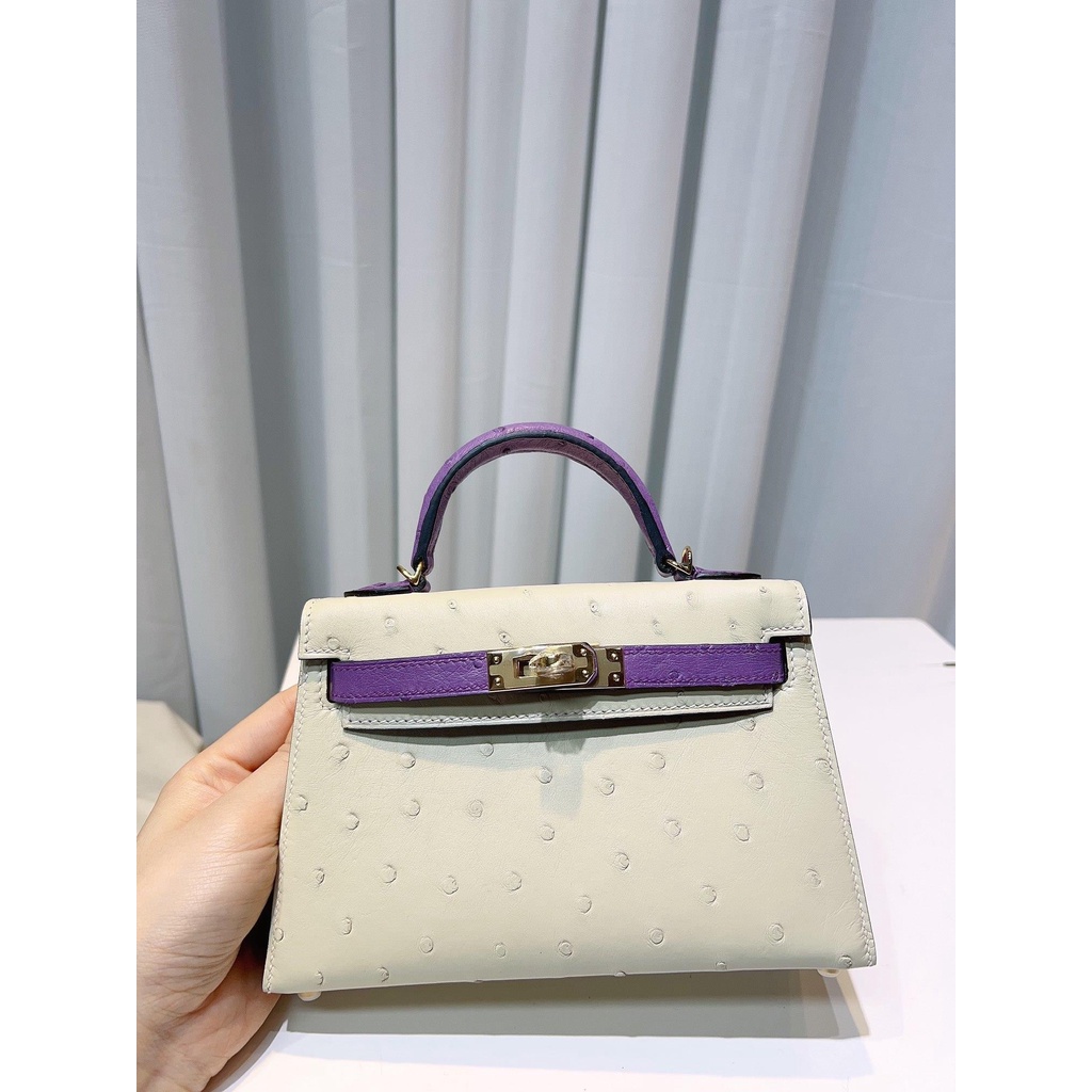 ostrich leather Her.mes mini kelly pochette sling crossbody shoulder mobilephone bag handmade stitch