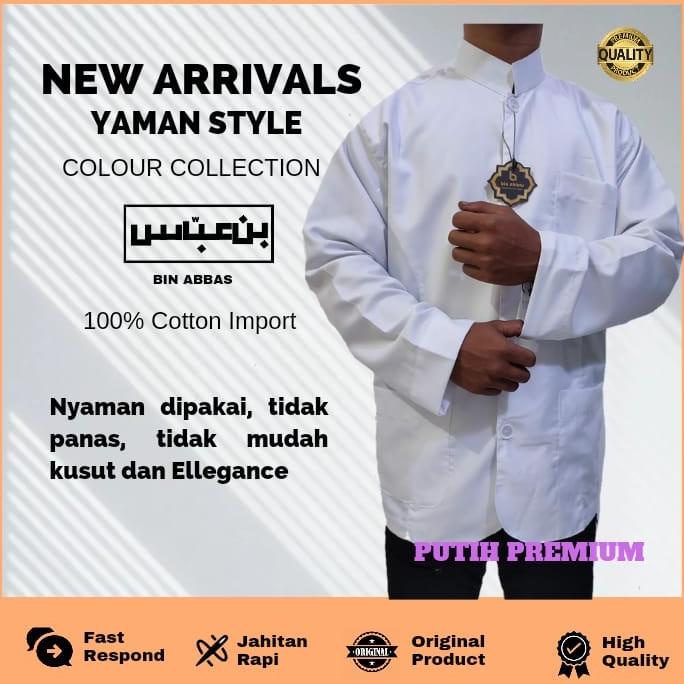 Baju/kemeja Koko Yamani Habaib/hadramaut bin abbas jumbo Putih Premium