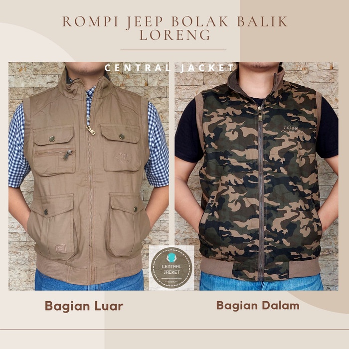 jaket pria ROMPI JEEP PRIA BOLAK BALIK LORENG - JAKET ROMPI OUTDOOR - ROMPI PRIA - Cokelat, XL(L lok