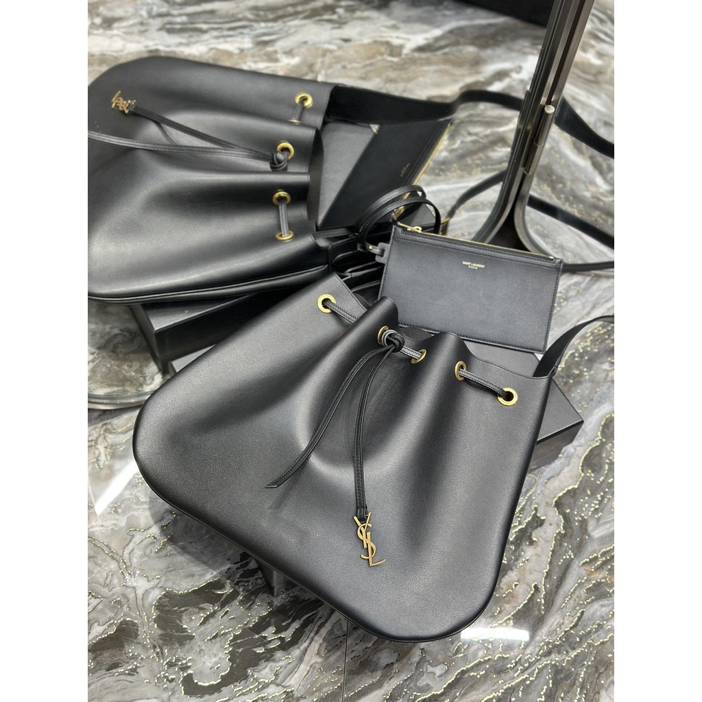 YSL women's tassel drawstring bucket bag crossbody shoulder vintage hobo tote with coin pouch