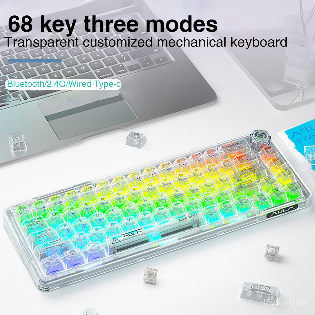 ✅&AULA F68 Bluetooth Mechanical Keyboard - 68 Keys with Hotswap and Transparent Keycaps