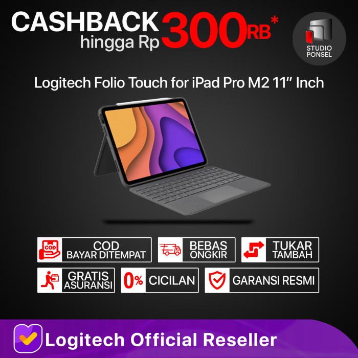Terlaris Logitech Folio Touch Keyboard 11" Inch For Apple Ipad Pro M2 4Th Gen