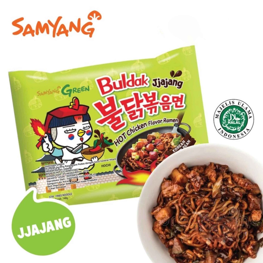 Samyang Green/ Buldak Ramen Jjajang/ Mi Instan/ Ayam Pedas/ 140g