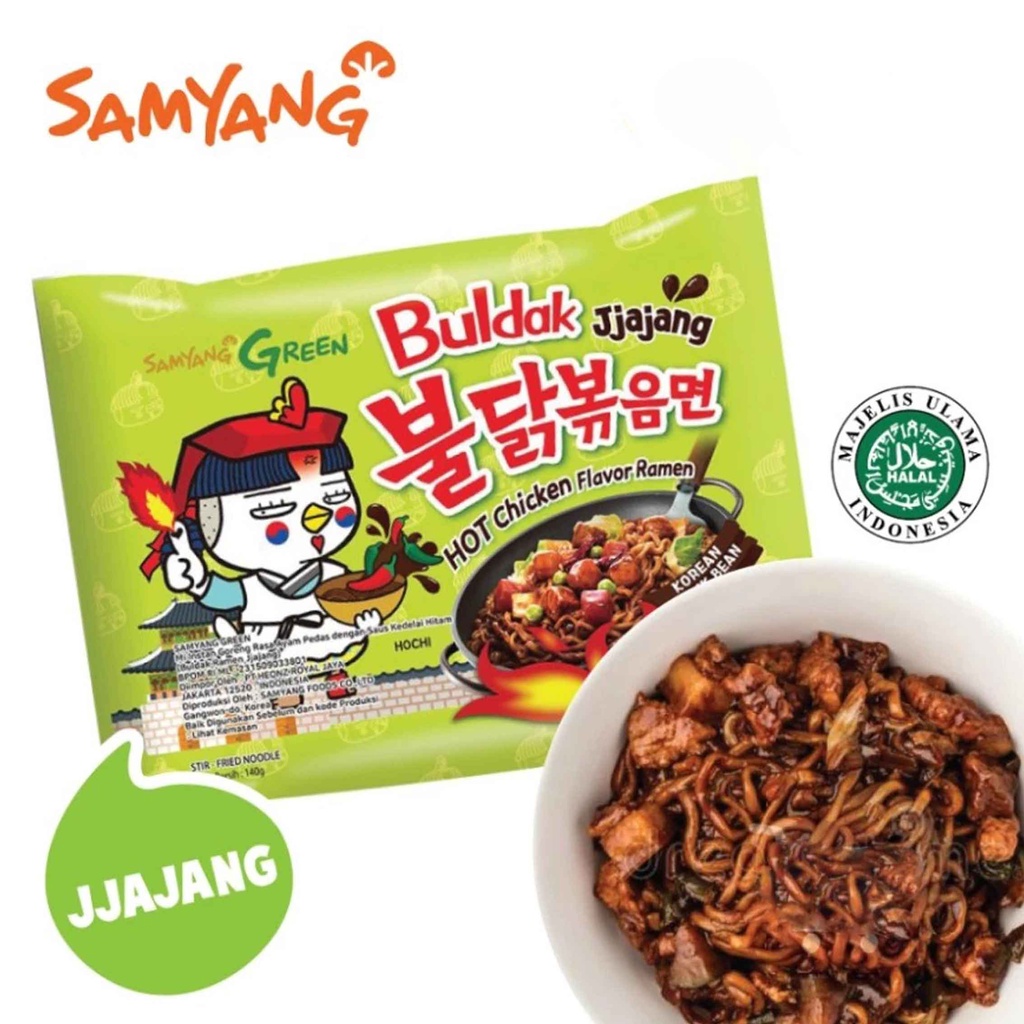 Buldak Ramen Jjajang* Samyang Green* Mi Instan* Ayam Pedas* 140g