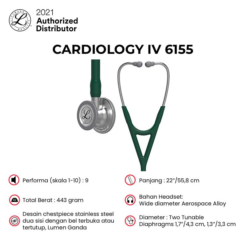 3M Littmann Cardiology IV Stethoscope / Stetoskop - HUNTER GREEN - 6155