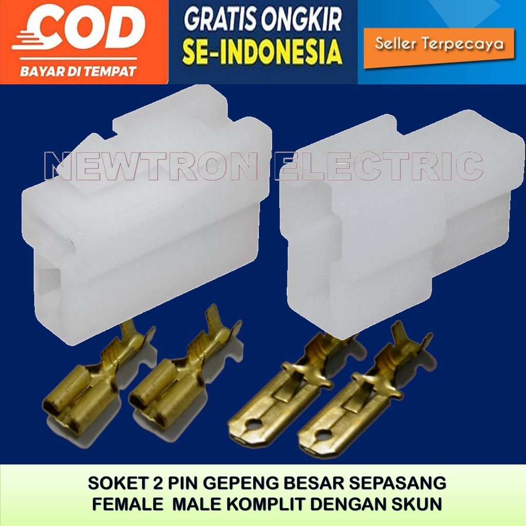 SOKET SOCKET KONEKTOR  KABEL 2 PIN BESAR MALE FEMALE SOKET MOTOR MOBIL BAHAN NILON TAHAN PANAS