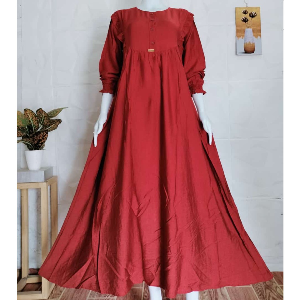 Gamis Slavina Polo Linen Rempel Dada/Gamis Linen Rempel Kekinian