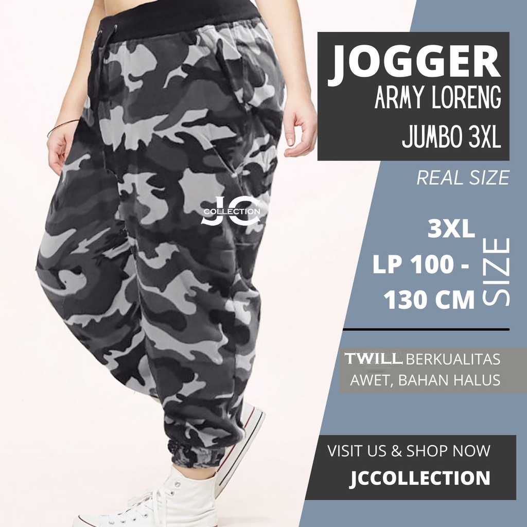 Celana Panjang Wanita Jumbo Jogger Army Loreng Wanita Big Size Long Pants - JCCollections