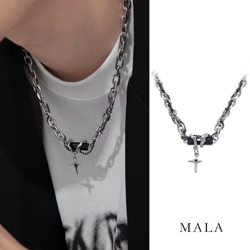 Kalung Pasangan Liontin Bintang Berujung Empat Gelap Unisex