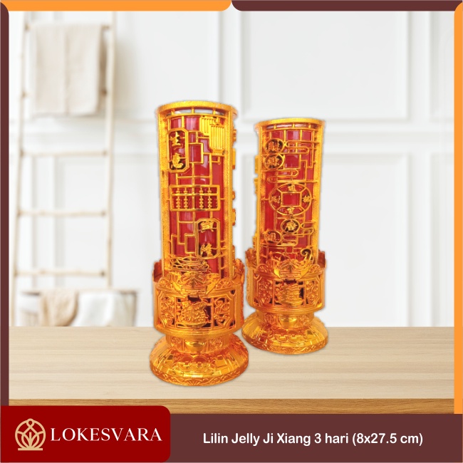 Lilin Jelly Gelas Merah Puja Sembahyang Ji Xiang 3 Hari (8x27.5cm)