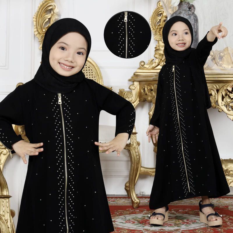 Abaya anak Gamis Dress Muslimah Anak bordor Arab Saudi Turkey Rurki Hitam Jubah M100119