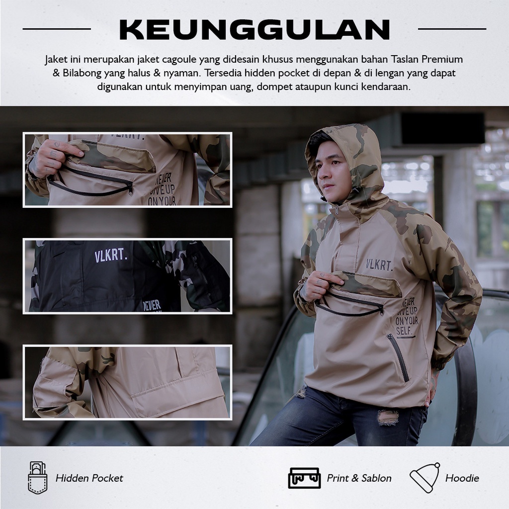 Jaket Cagoule Pria Raglan Camo Jacket Taslan Premium Tebal Adem VLKRT