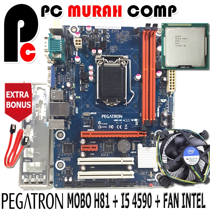 Motherboard H81 LGA 1150 Pegatron Dengan Procesor I5 4590 FAN INTEL