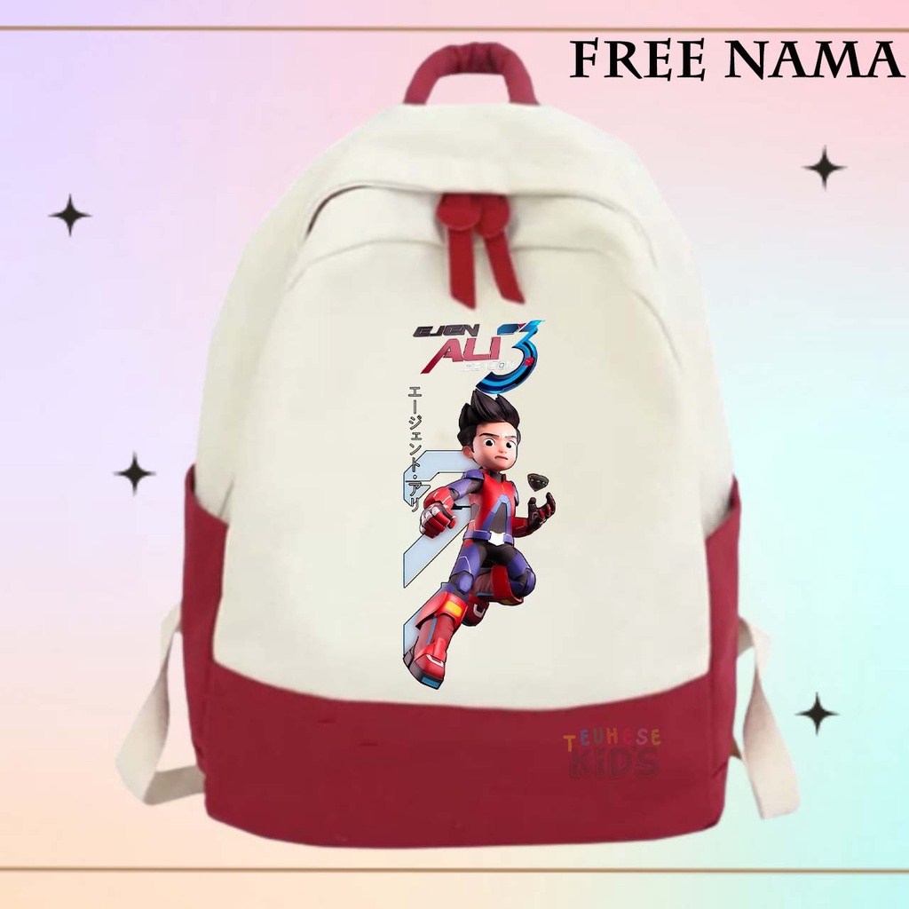 (FREE NAMA) tas backpack ransel anak sekolah motif karakter kartun anak "EJEN ALI SEASON 3"
