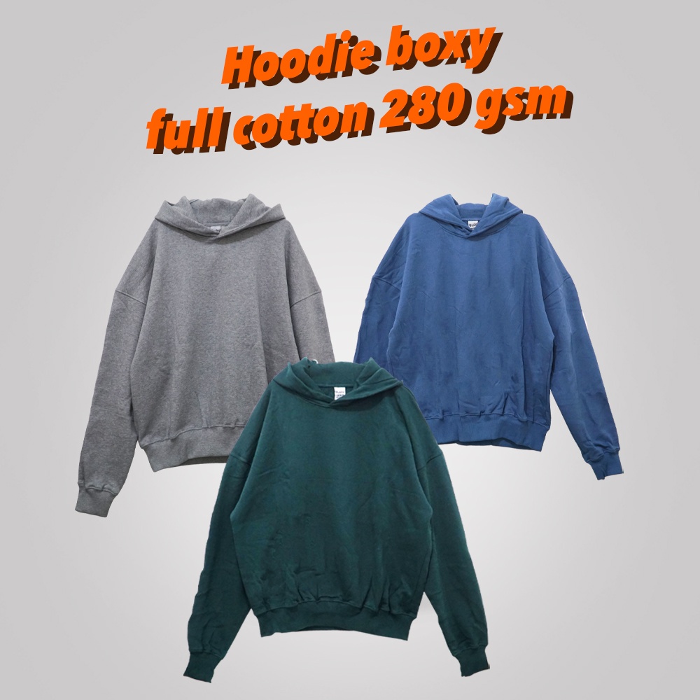 Hoodie Boxy Bahan Full Cotton Fleece Tebal