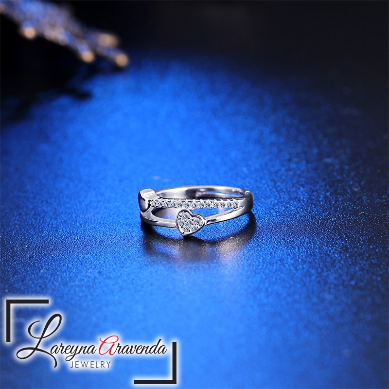 Lareyna Aravenda Cincin Wanita Silver S925 Motif Kristal Crystal Love Kupu Kupu CC007