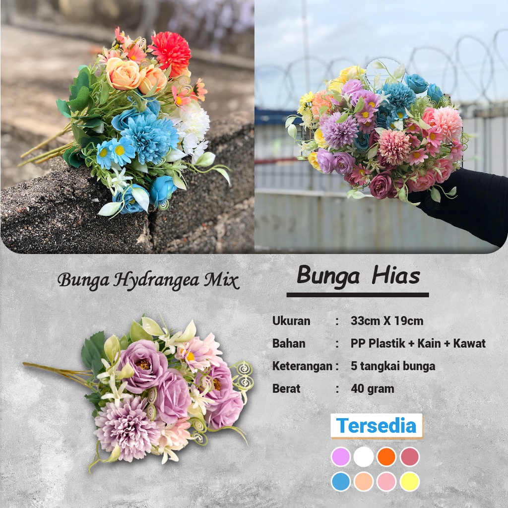 Bunga Hydrangea Hias Bunga Tangkai Buket Plastik Ornamen Pajangan Dekorasi Rumah Artificial Flower Satu7an PBP148