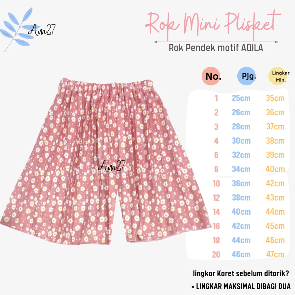 CELANA Plisket Pendek anak 1-12 tahun Pleated Skirt PANTS mini MOTIF AQILA