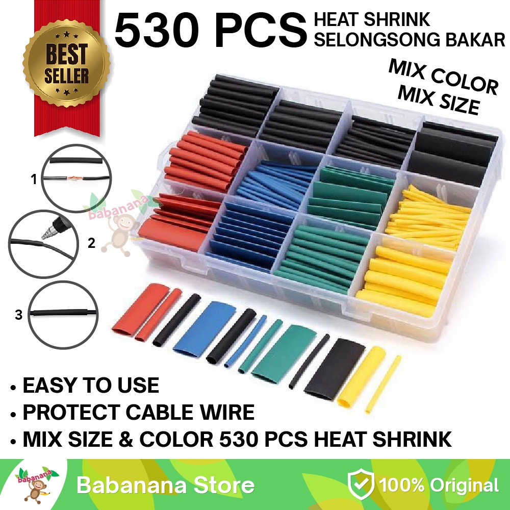 530 pcs Heat Shrink Tube Warna Warni Isolasi Bakar Selongsong Tube