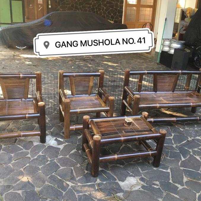 Kursi Bambu + Meja Bambu Kering Teras Rumah