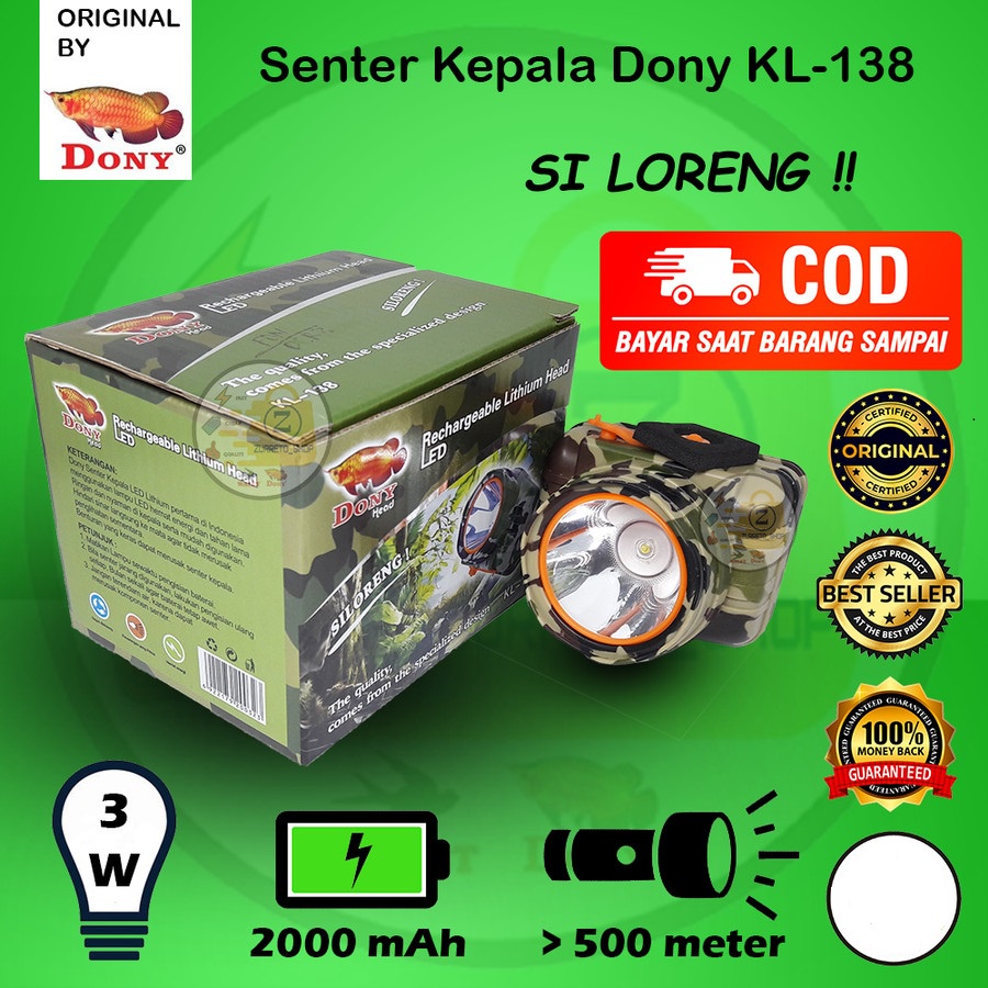 Headlamp Dony Senter Kepala Dony KL138 KL-138 3W 3 Watt Cahaya Terang Putih Kuning