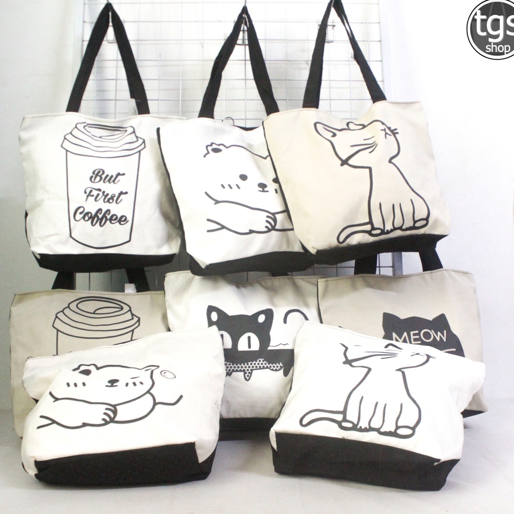 Tas Tote Bag Resleting Tote Bag Besar  Tote bag Cewek cowok  Tote Bag Kanvas  Tas Kuliah