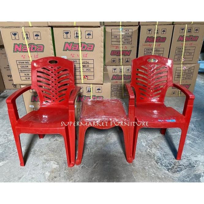 Set 2 Kursi 809 Dan 1 Meja Teras Plastik 4343 Napolly Hijau / Merah